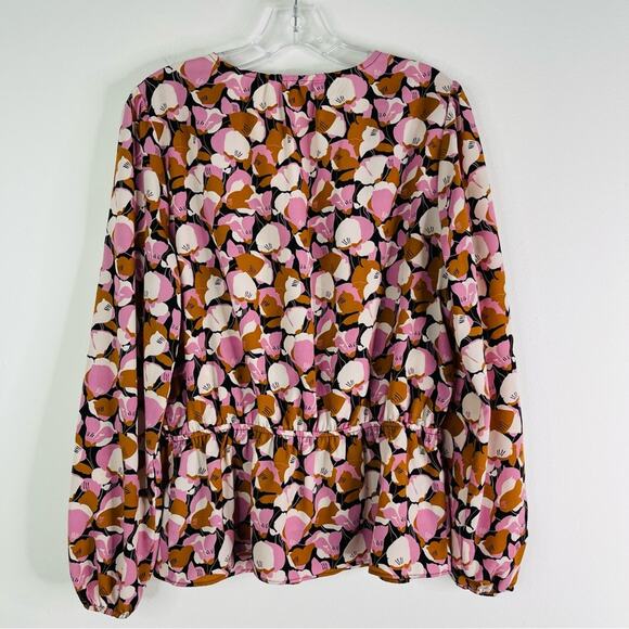 Nine West pink white floral button peplum office preppy top large - Picture 7 of 7